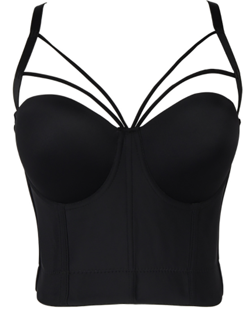 

Spaghetti Strap V-Neck Cutout Corset Top, Black