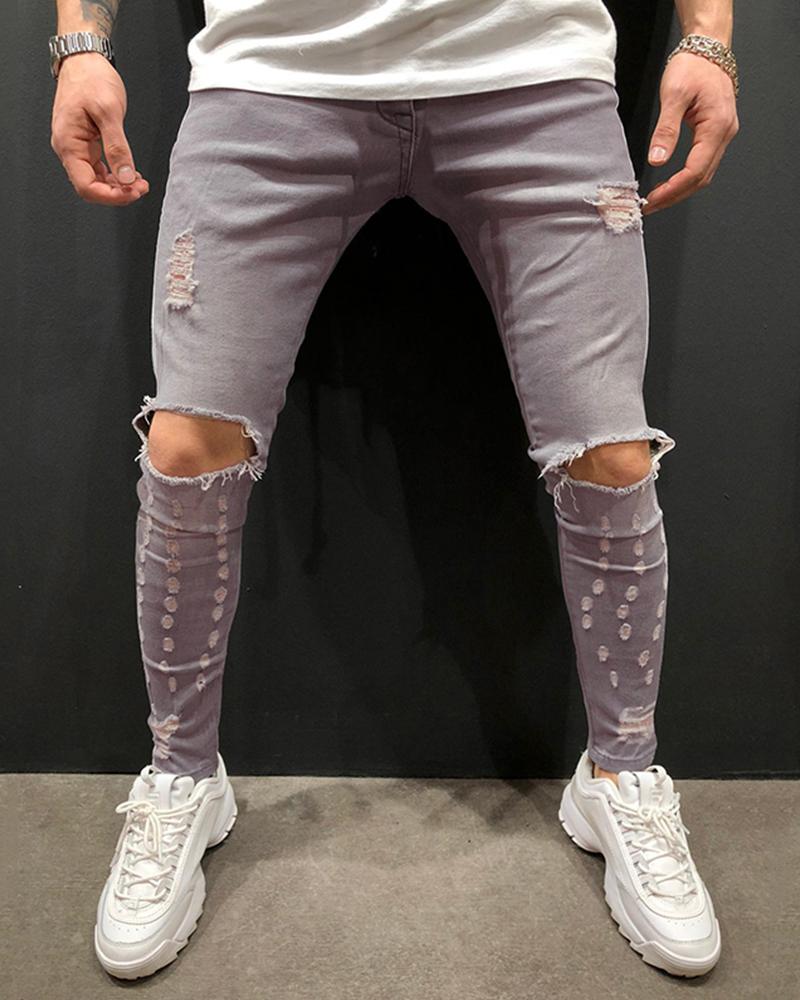 

Fashionable Casual Gray Ripped Jeans