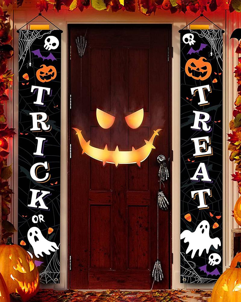 

Outdoor Halloween Ornament Front Door Trick or Treat Banner Hanging Halloween Porch Outdoor Clearance Signs, Style1