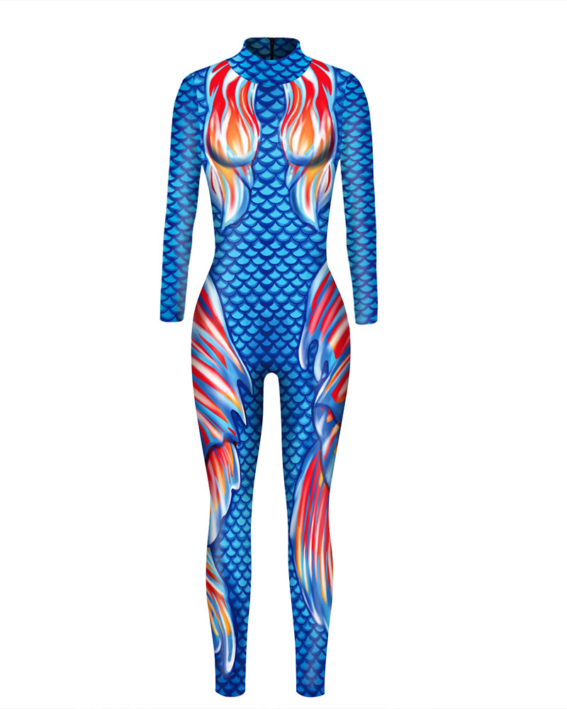 

Halloween Graphic / Skeleton Print Skinny Costume Jumpsuit, Style3