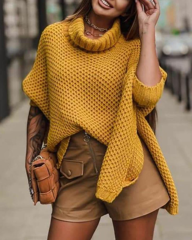 

Long Sleeve Split Hem Oversized Sweater, Yellow