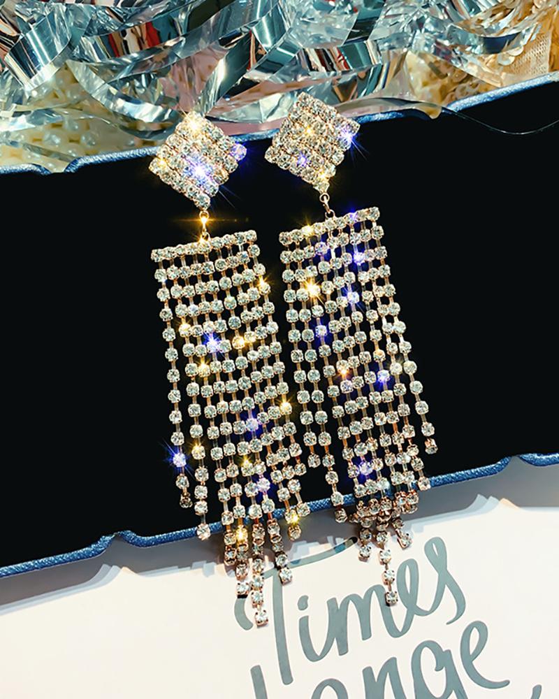 

Studded Glitter Tassel Dangle Earring, Gold
