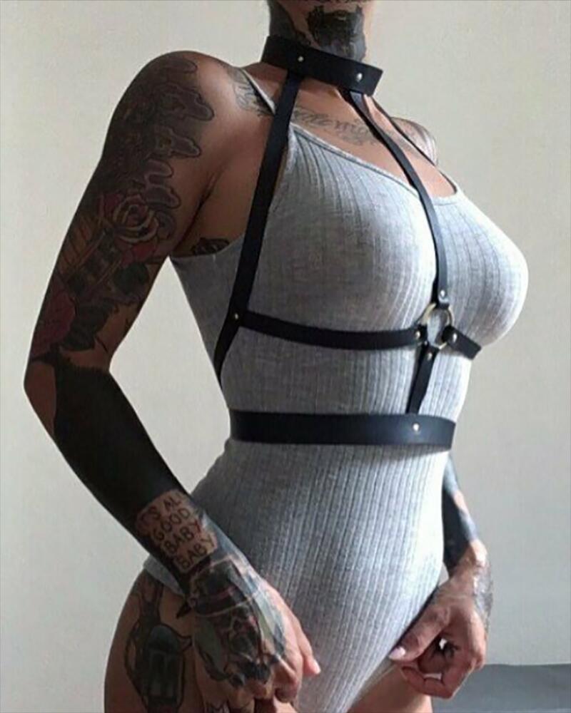 

Open Breast Halter Bondage Body Harness, Black