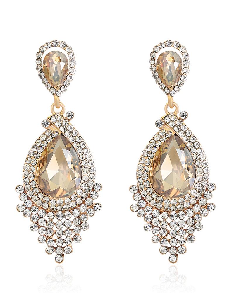 

1Pairs Rhinestone Decor Waterdrop Shaped Bridal Wedding Drop Earrings, Yellow
