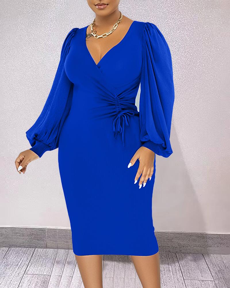 

Lantern Sleeve Drawstring Midi Dress, Blue