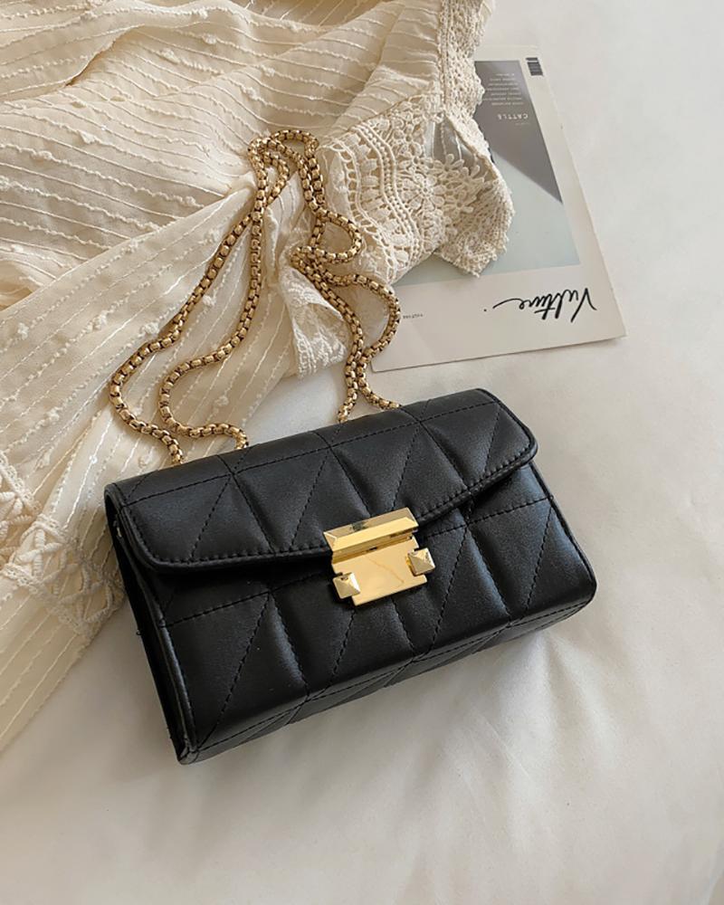 

Beaded Strap Quilted Flag Shoulder Bag, Black