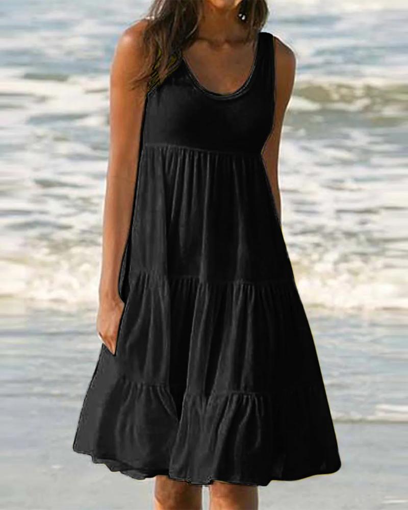 

Ruffle Hem Sleeveless Casual Dress, Black