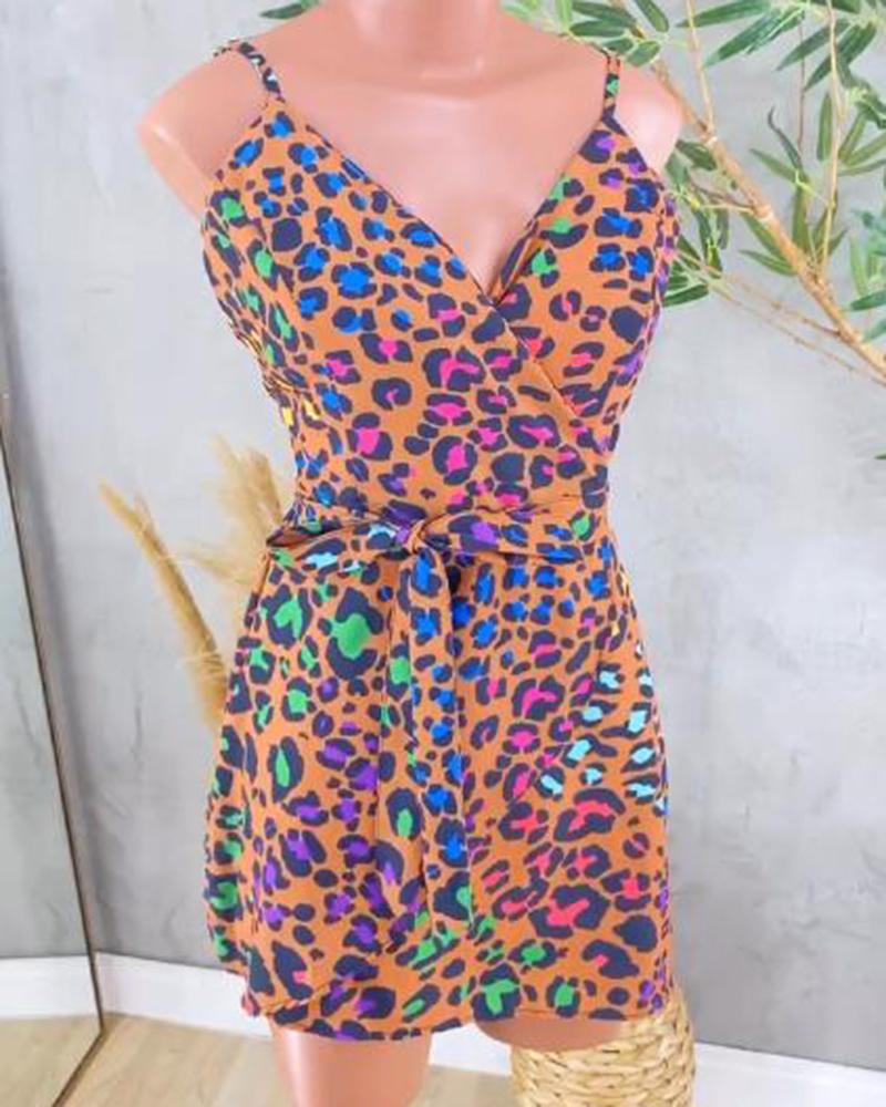 

Leopard Print Tied Detail Mini Dress, Multicolor