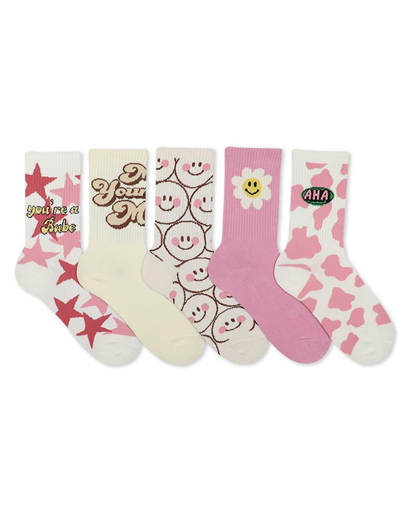 

1Pair Letter Star Cartoon Thermal Crew Socks, Style1