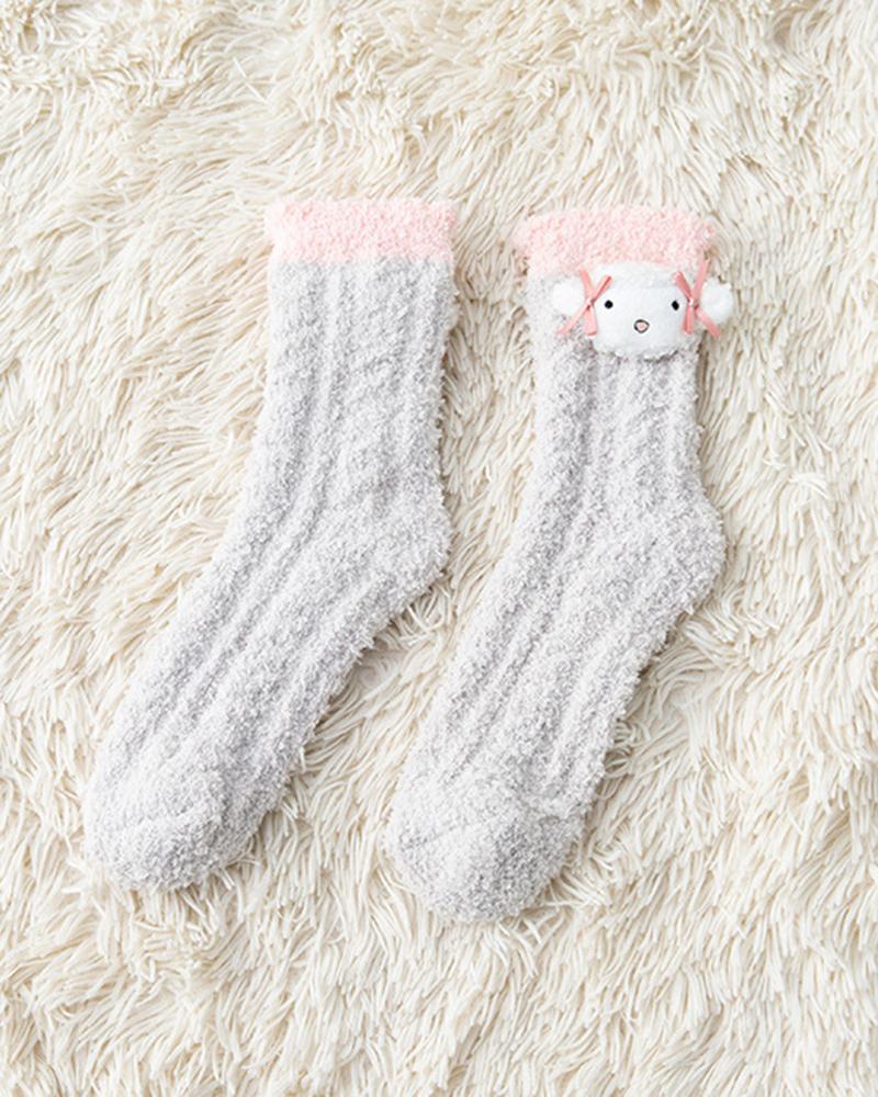 

1Pair Christmas Cartoon Doll Pattern Fuzzy Socks, Style3