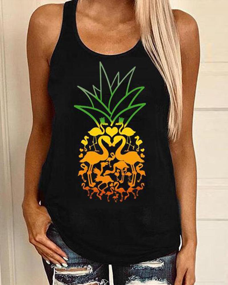 

Pineapple Print Sleeveless Tank, Black