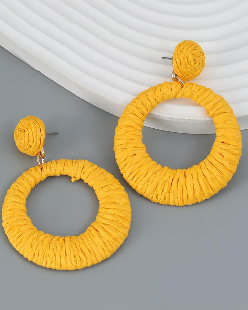 

1Pair Bohemian Braided Straw Hoop Earrings, Yellow