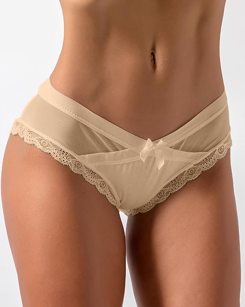 

Bowknot Front Sheer Mesh Lace Trim Mid-Rise Panty, Nude