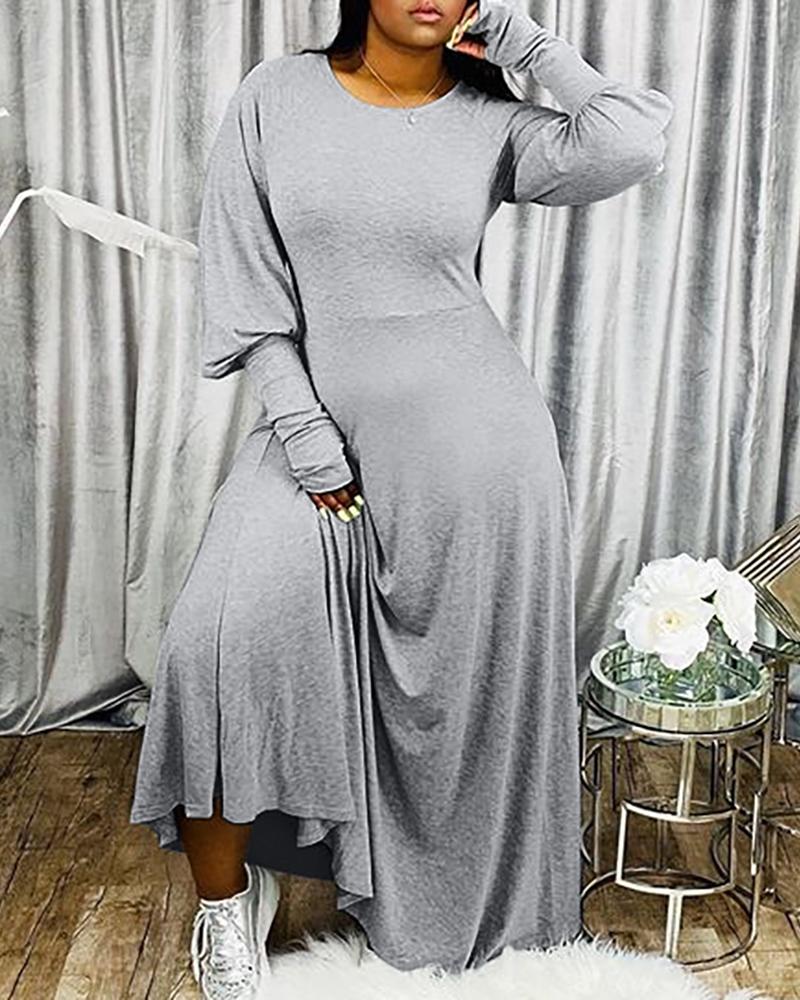 

Solid Lantern Sleeve Maxi Dress, Gray