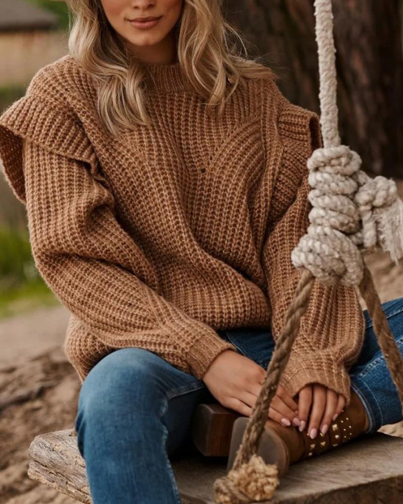 

Long Sleeve Chunky Knit Sweater, Coffee