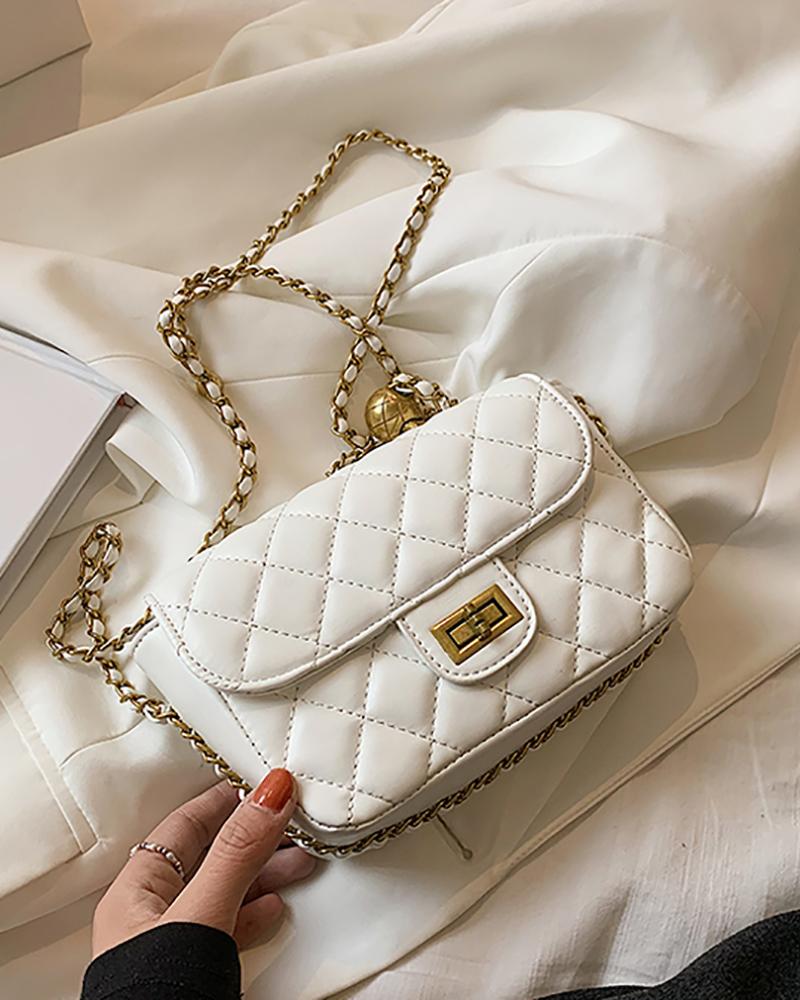 

Quilted Chain Strap Minimalist Bag, White