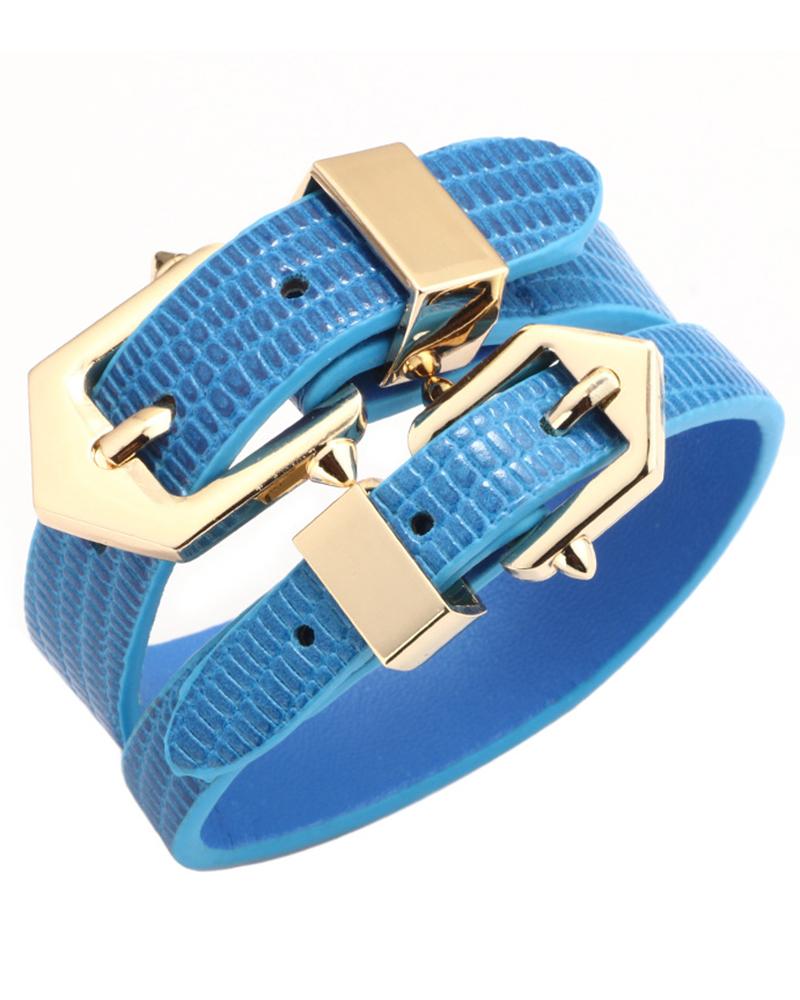 

Snakeskin Double Buckled Fashionable Belt, Blue