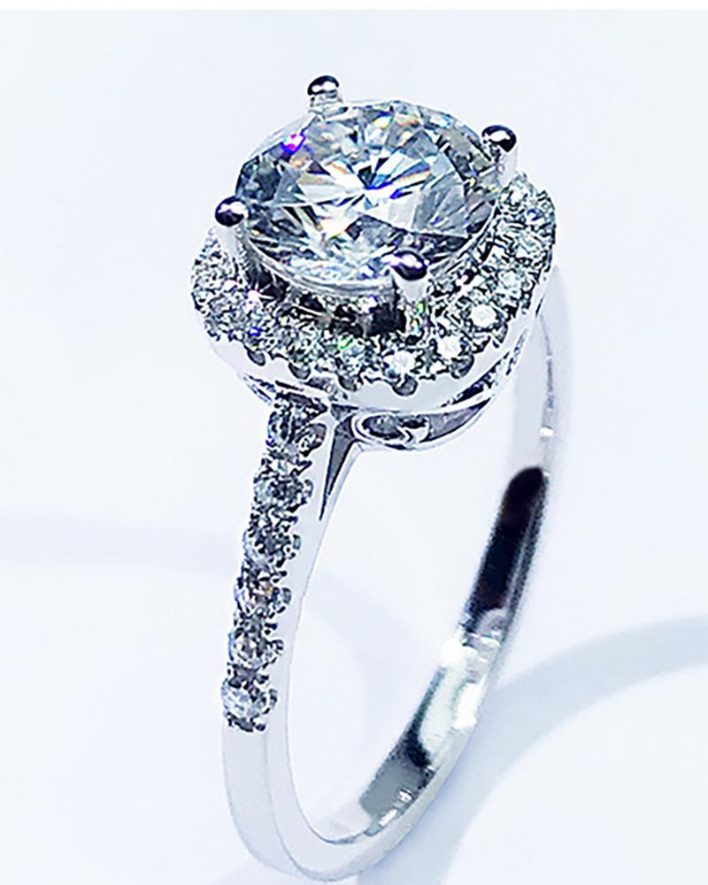 

Square Rhinestone Decor Adjustable Stud Rings, Silver