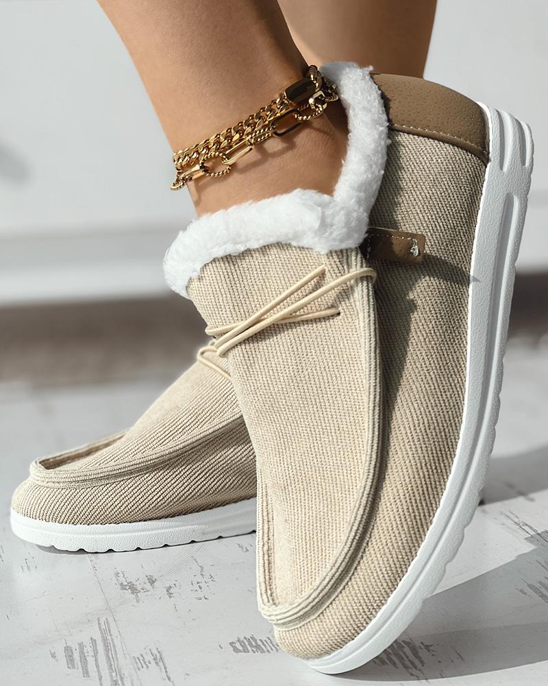 

Fuzzy Trim Lined Lace-up Slip On Snow Boots, Khaki