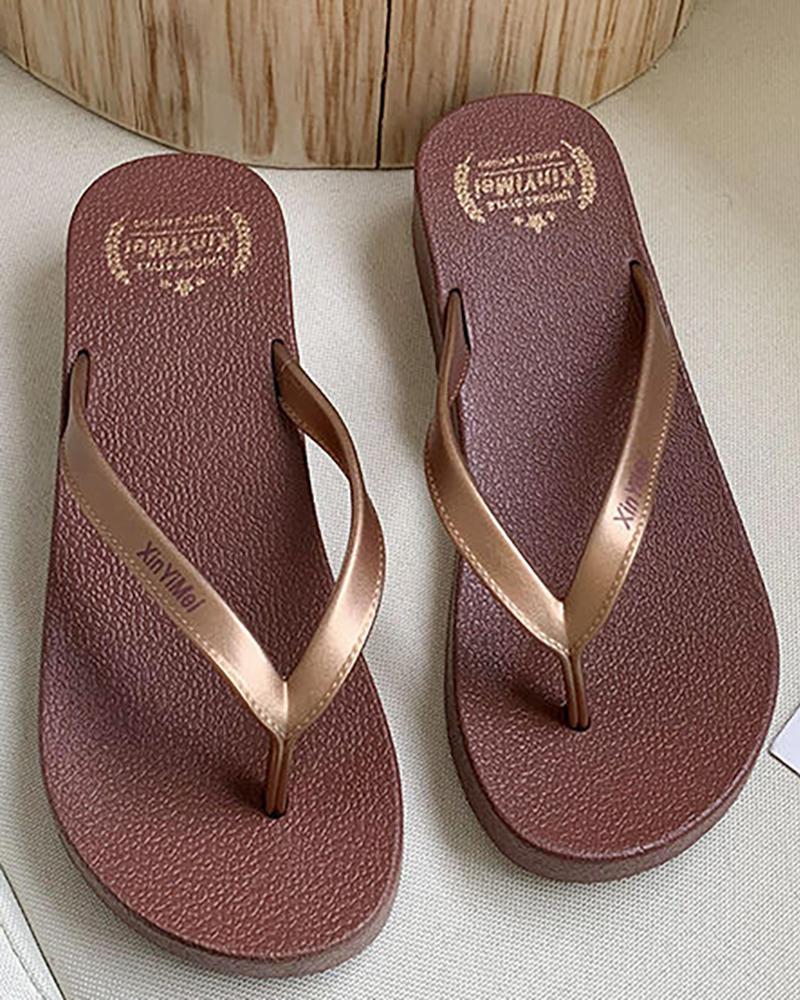 

Toe Post Non Slip Beach Wedge Flip Flops, Coffee