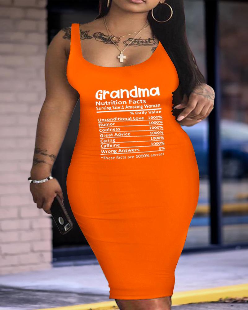 

Plus Size Grandma Letter Print Sleeveless Bodycon Dress, Orange
