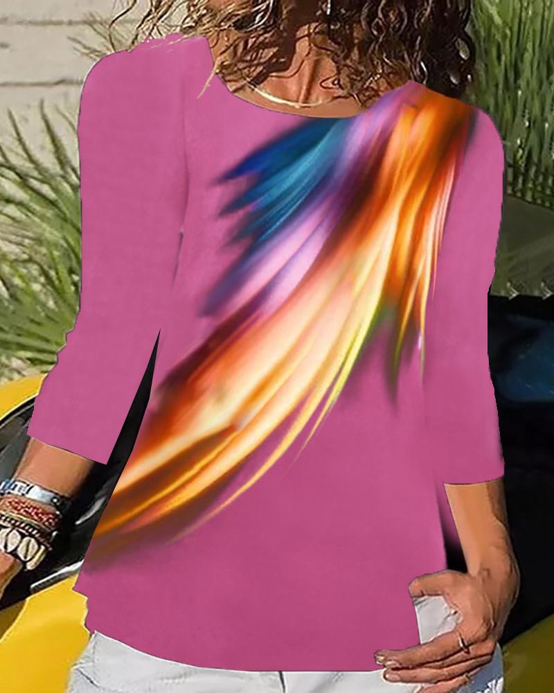 

Colorblock Long Sleeve Casual Top, Pink