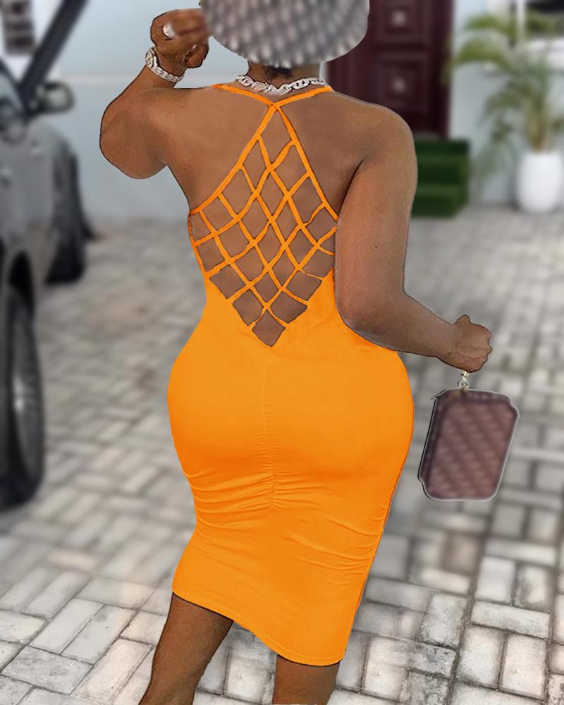 

Plus Size Hollow Out Backless Pencil Midi Dress, Orange