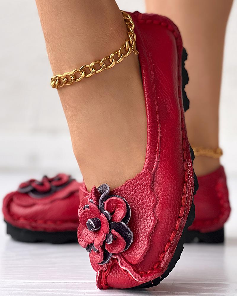 

Floral Pattern Comfort Casual Loafers, Red