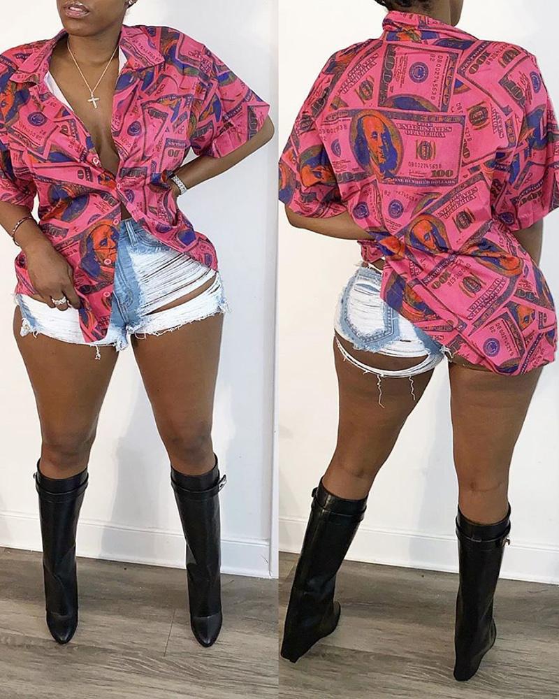 

Dollar Print Buttoned Casual Shirt, Pink