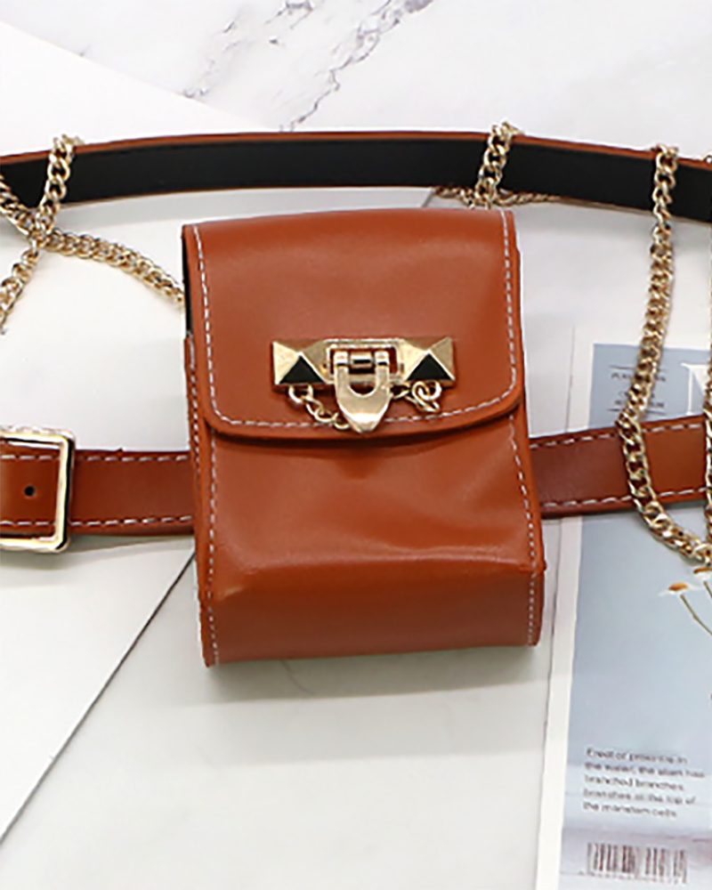 

Chain Strap Buckled Simple Fanny Pack, Brown
