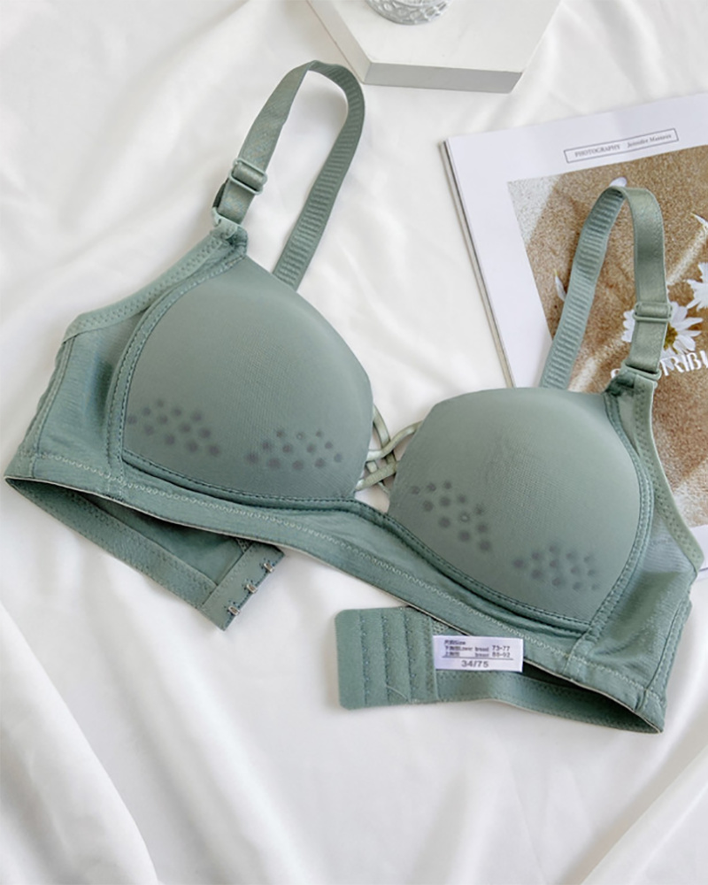 

Lace-up Front Breathable Underwire Bra, Green