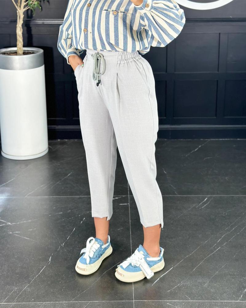 

Pocket Design Drawstring Work Pants, Light gray