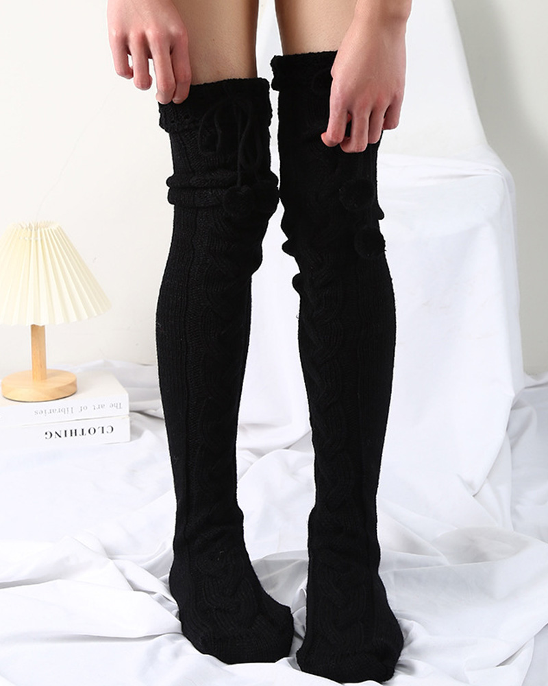 

1Pair Thigh High Cable Knit Leg Warmers Winter Warm Long Boot Socks, Black