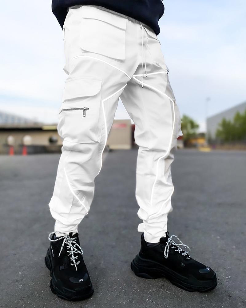 

Men Colorblock Pocket Design Cargo Pants, White