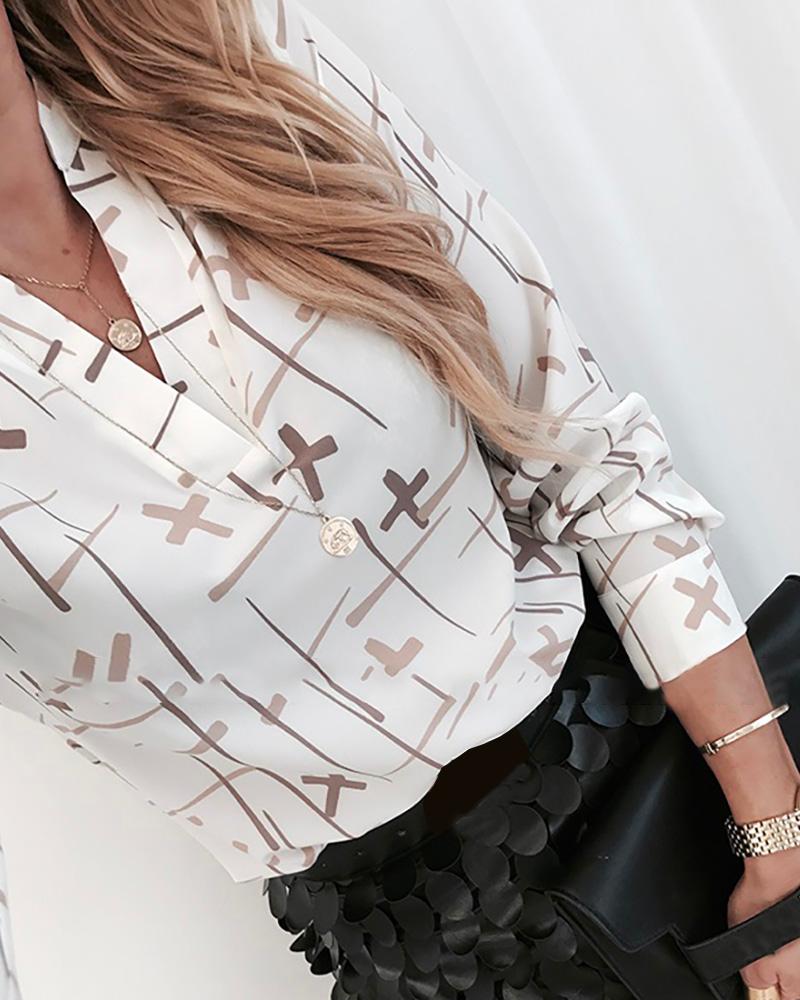 

Cross Print Long Sleeve Casual Shirt, White