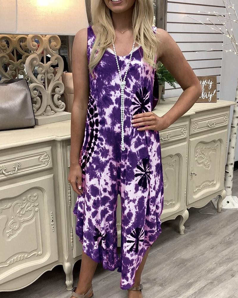 

Tie Dye Strap Loose Wide Leg Jumpsuit, Purple