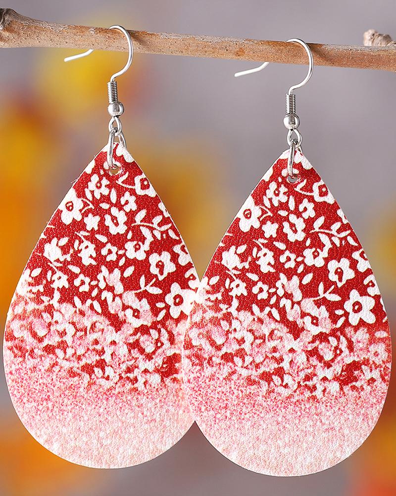 

1Pair Ditsy Floral Print Water Drop Hook Earrings, Pink