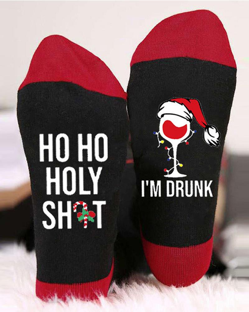 

1Pair Christmas Wine Glass Letter Print Socks, Style3