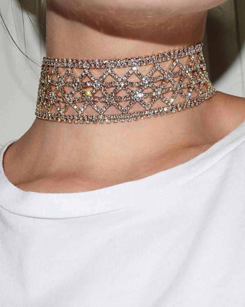 

Allover Rhinestone Cutout Choker, Gold