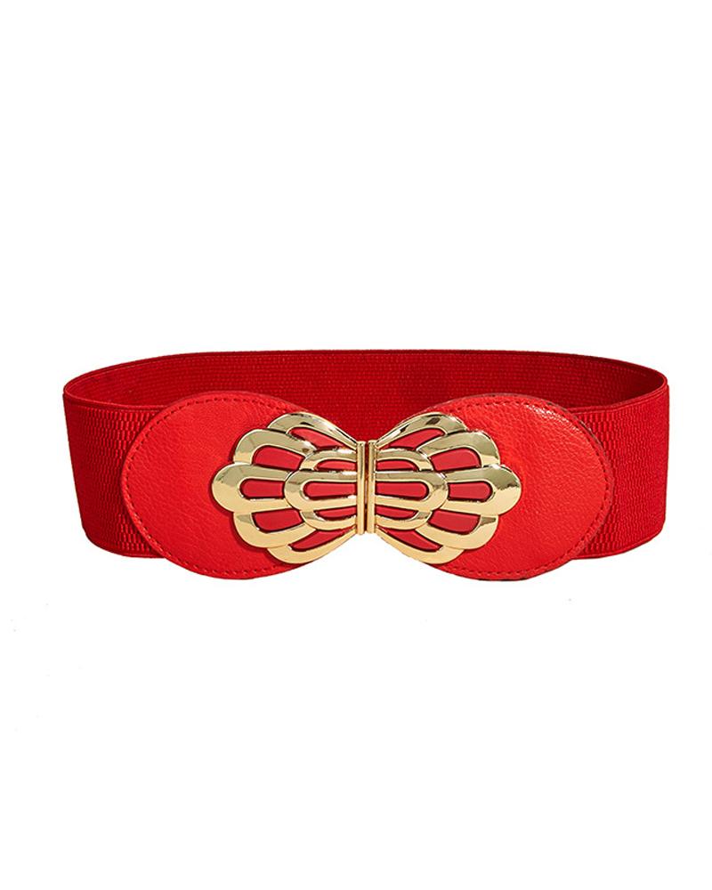 

1pc Metal Decor Elastic Wide Belt, Red