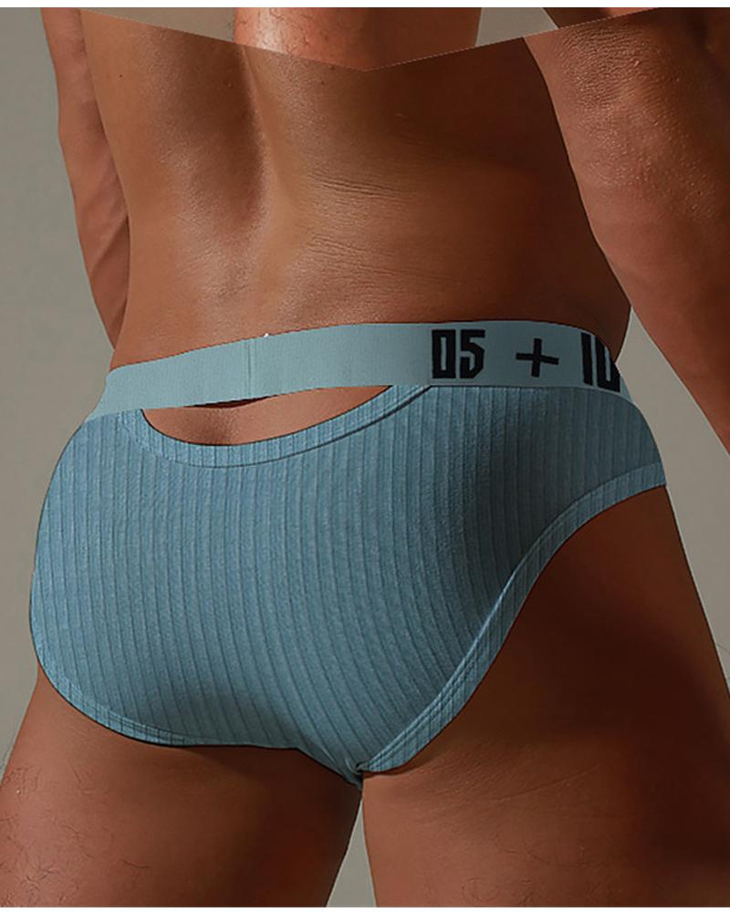

Solid Color Splicing Letter Hollow-out Low Waist Underpants, Light blue