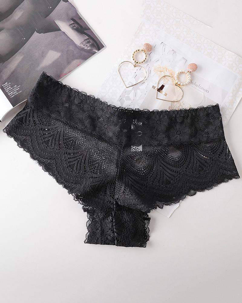 

Crochet Lace Seamless Low Waist Thong, Black