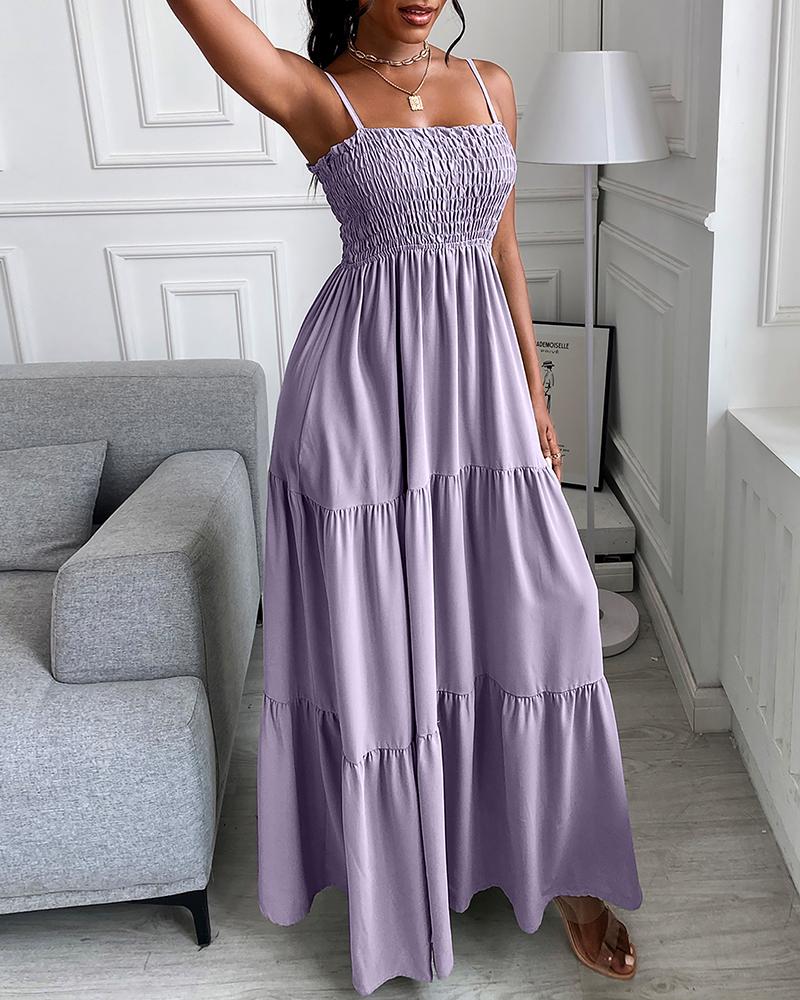 

Shirring Detail Ruched Casual Maxi Dress, Light purple