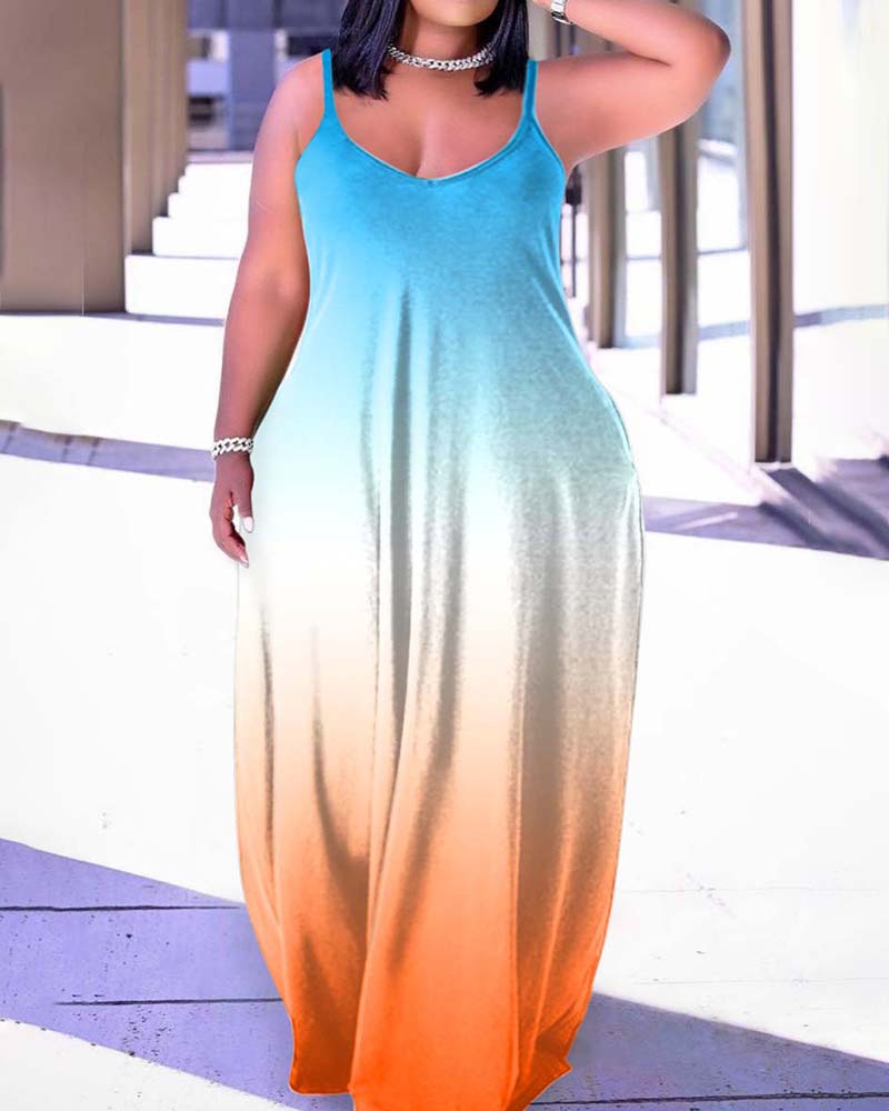 

Plus Size Ombre V-Neck Cami Maxi Dress, Multicolor