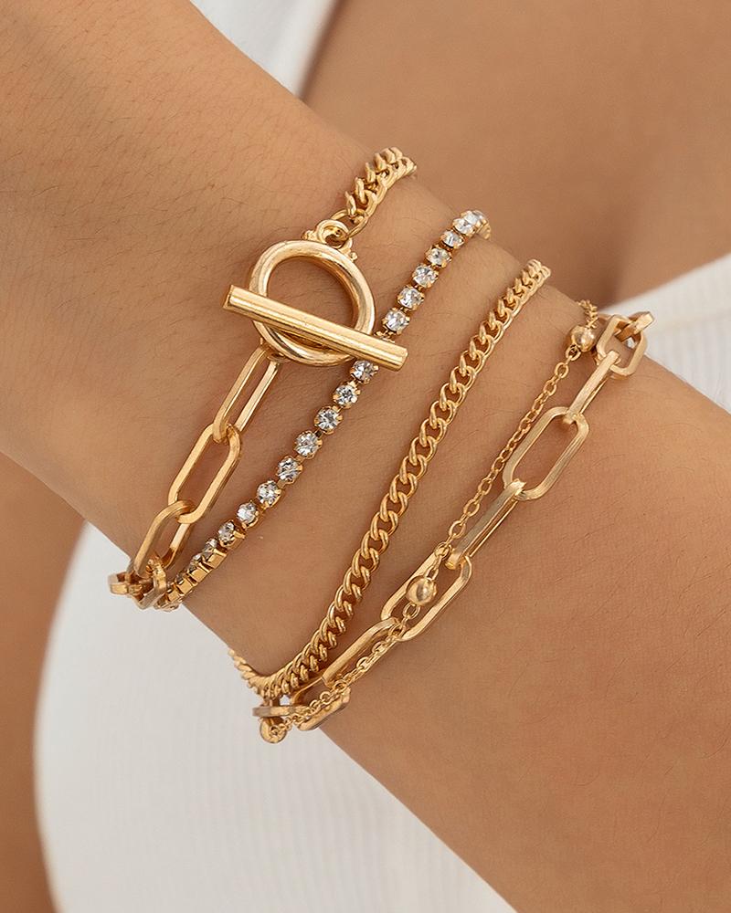 

4pcs OT Toggle Chain Multi-layer Bracelets Set, Gold