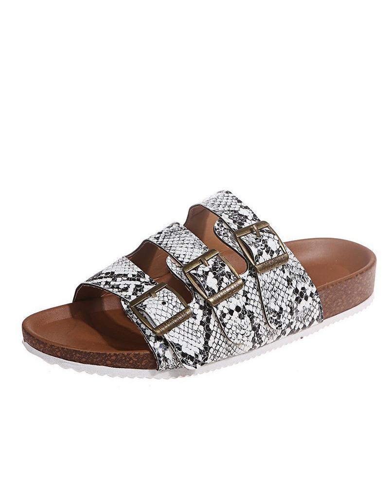 

Multicolor Snakeskin Double Banded Upper Flat Sandals Slippers, Style1