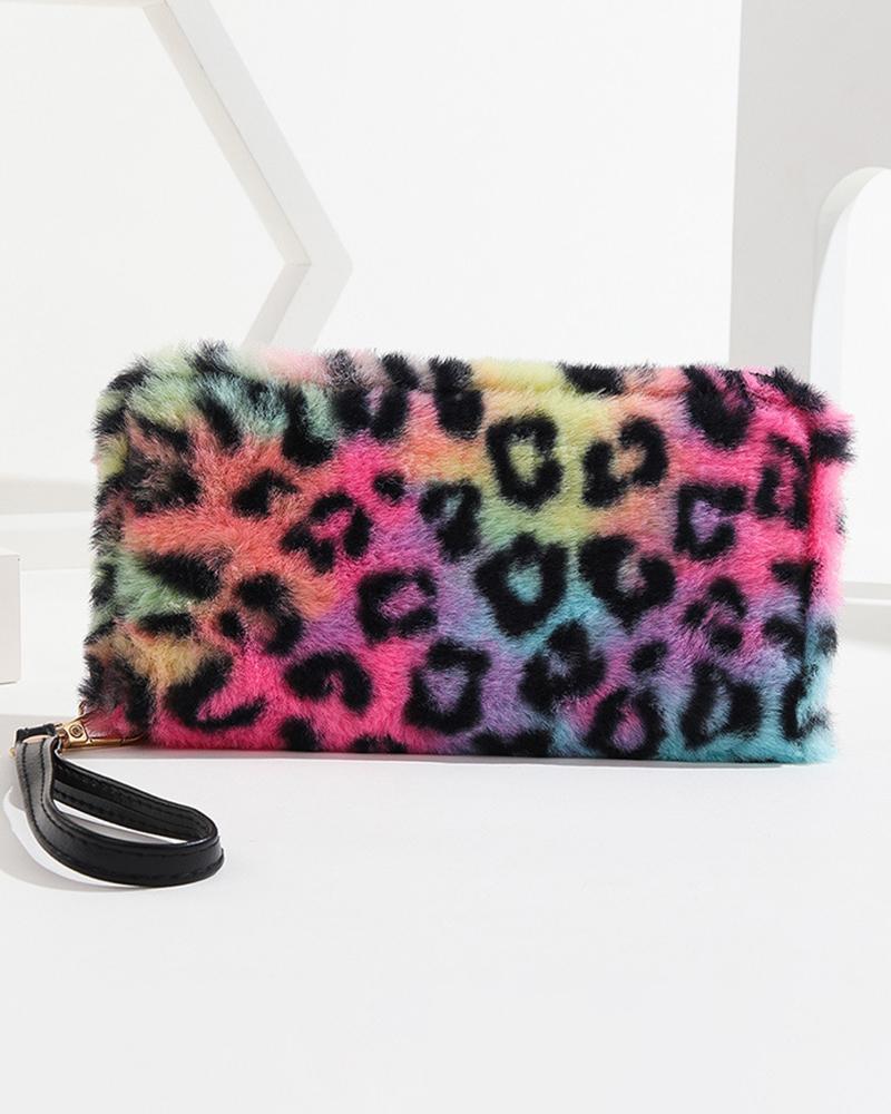 

Fuzzy Leopard Credit Card Phone Purse