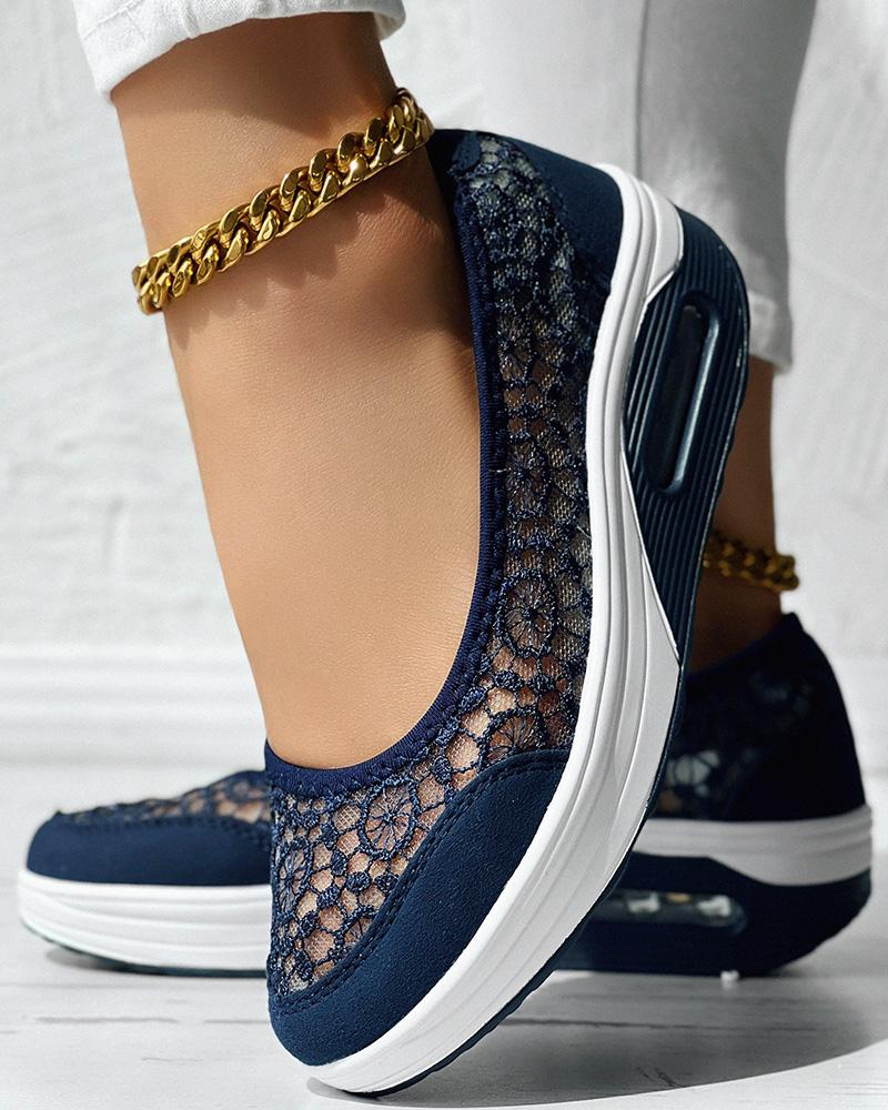 

Contrast Lace Slip-on Sneakers, Purplish blue