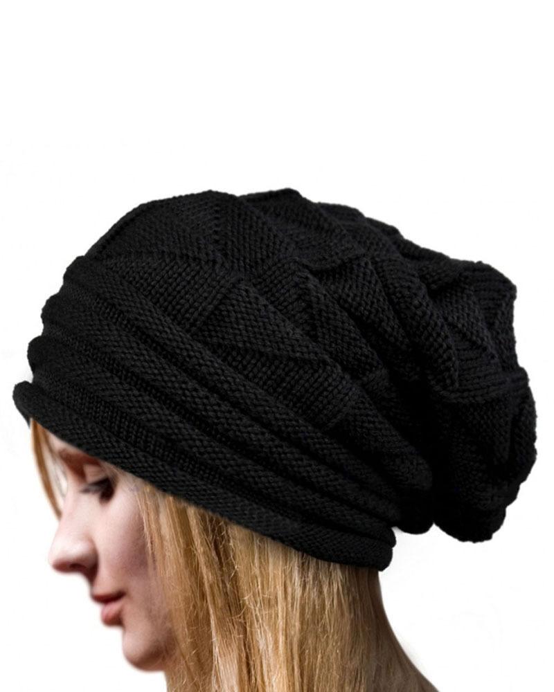 

Women's Beanie Slouchy Outdoor Street Dailywear Knit Pure Color Portable Windproof Comfort Ruched Hat, Black