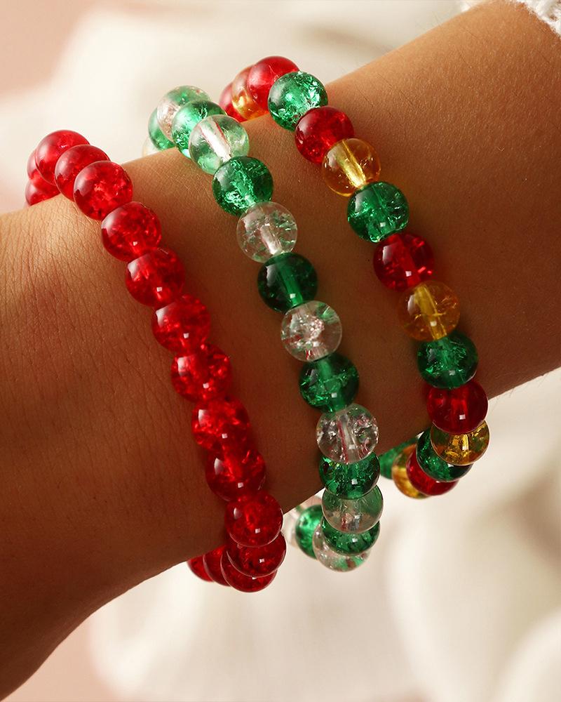 

3pcs Christmas Crystal Beaded Gift Bracelet Set, Red